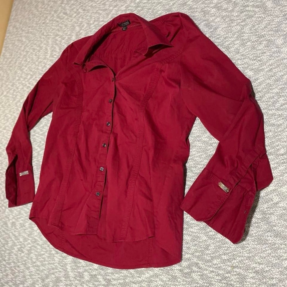 Burgundy Express button up shirt long sleeves Size XL. SKU-A614